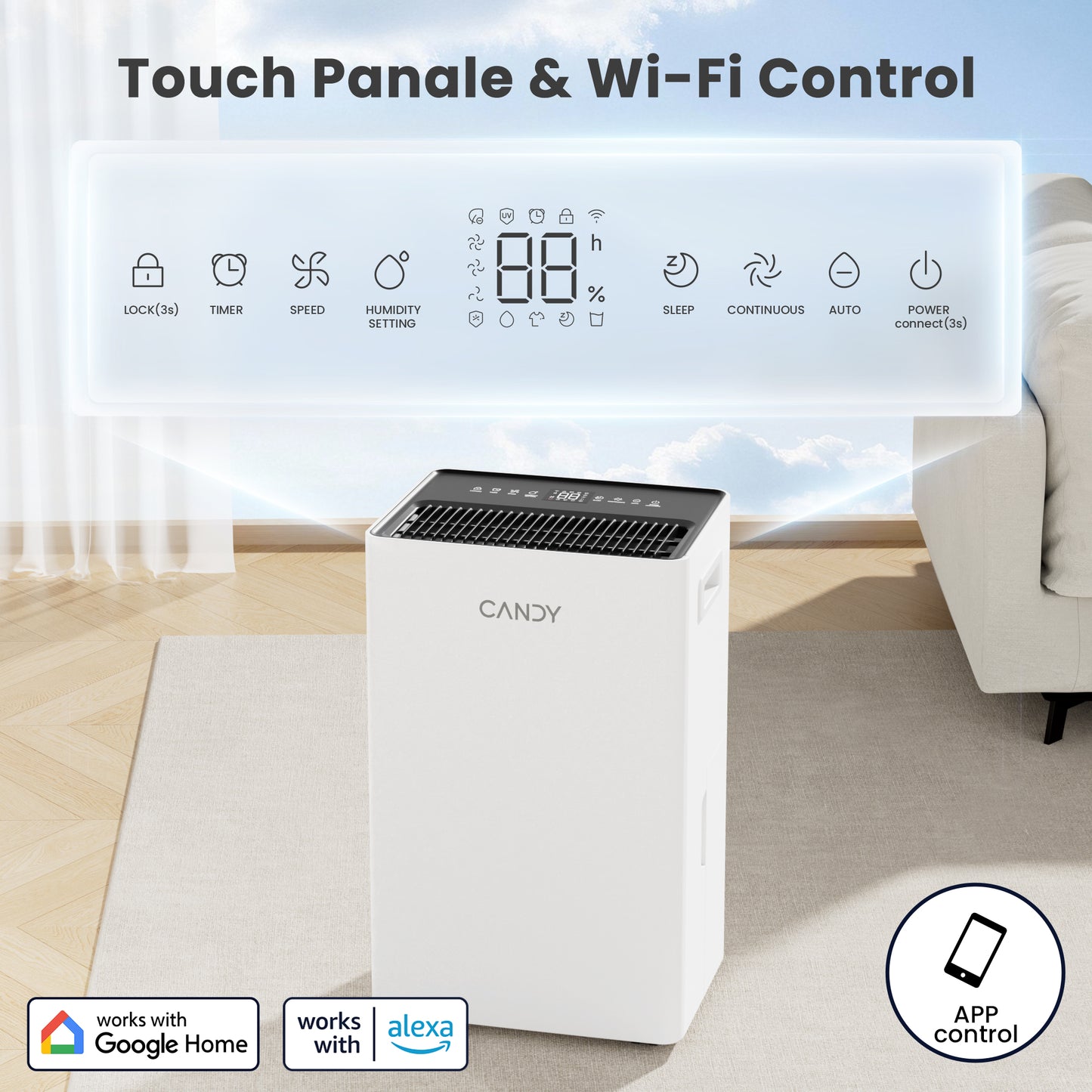 Candy 4500 Sq.Ft Dehumidifier for Basement,80 Pints CAS-CF25(W)-US