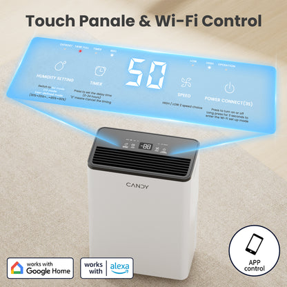 Candy 2000 Sq.Ft Dehumidifiers for Home, 34 Pints CAS-CF12(W)-US