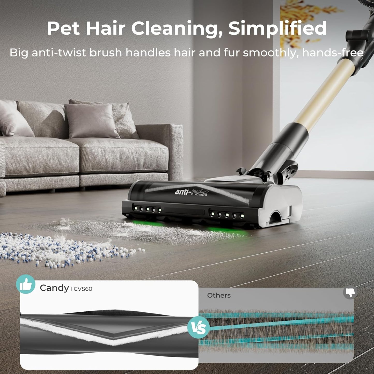 Candy Cordless Stick Vacuum, 650W/250AW CDS-CS0301D(B)US