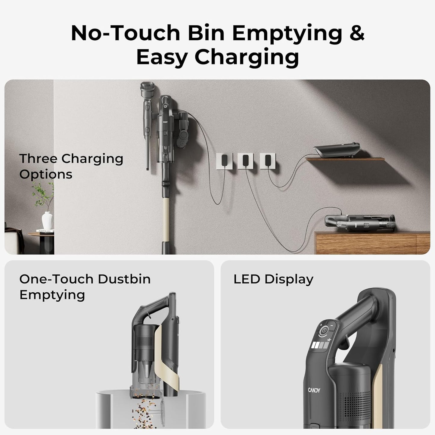 Candy Cordless Stick Vacuum, 650W/250AW CDS-CS0301D(B)US