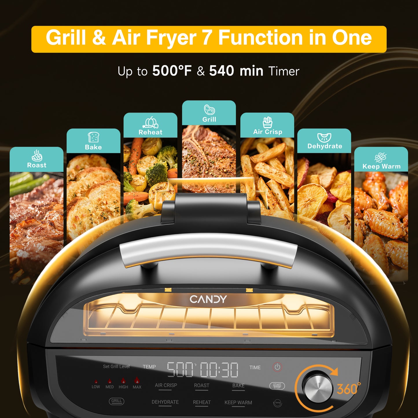 Candy Indoor Grill & Air Fryer CAF-502-US